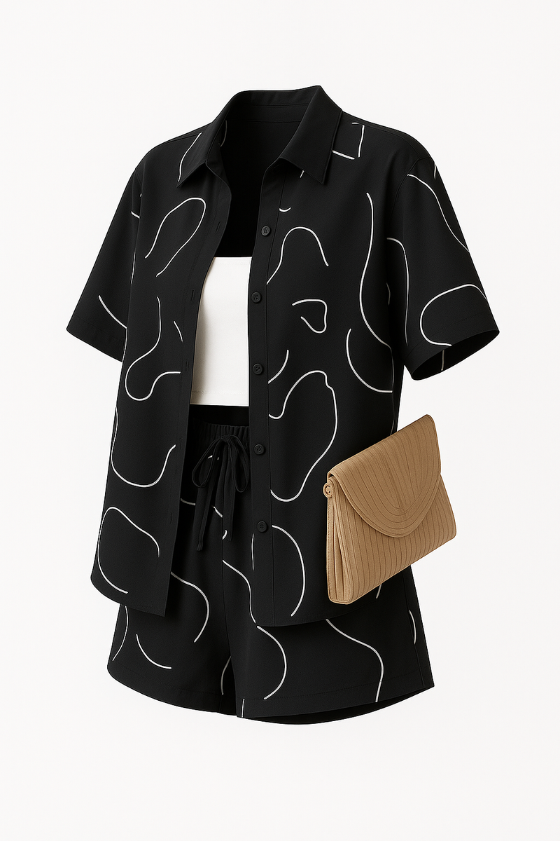 Zomerse dames set met knoopshirt en shorts – Leona