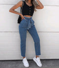 High-waist jeans met riem dames – Tulip