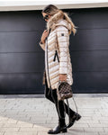 Dames donsjas getailleerd warm bontkraag en elegant – Avynne