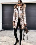 Dames donsjas getailleerd warm bontkraag en elegant – Avynne