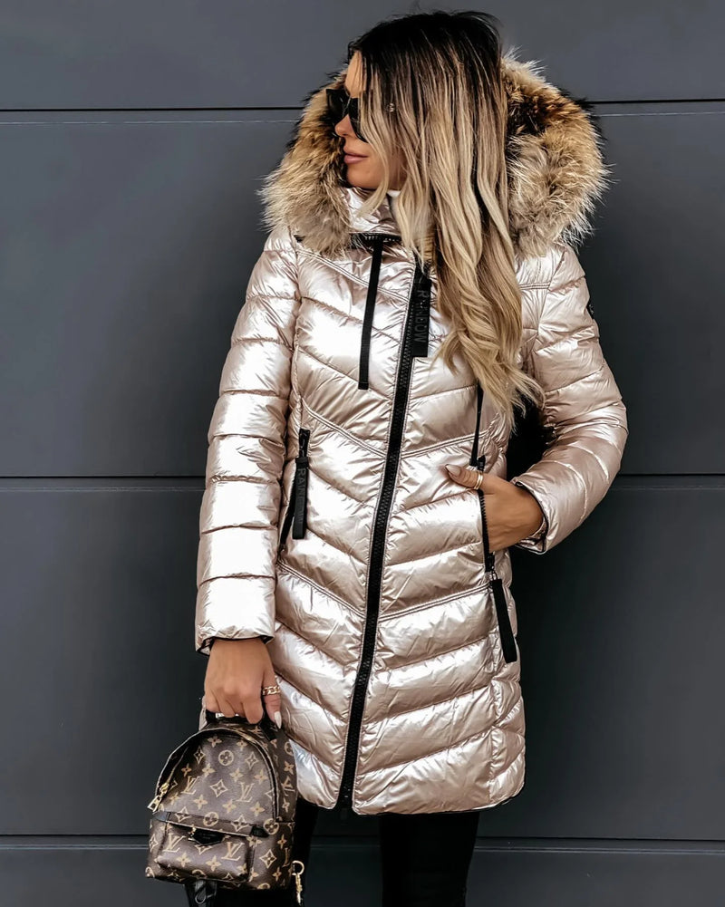 Dames donsjas getailleerd warm bontkraag en elegant – Avynne