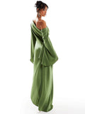 Satijnen one-shoulder maxi jurk met asymmetrische zoom – Jade