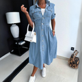 Denim midi jurk voor dames met stijlvolle pasvorm – Rivana