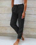 Lichte damesbroek met elastische taille en linnenlook – Floor