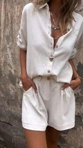Linnen Katoen Set Dames Blouse en Broek Zomer – Elireva