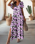 Elegante maxi damesjurk met split en V-hals – Sophie