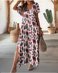Elegante maxi damesjurk met split en V-hals – Sophie