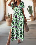 Elegante maxi damesjurk met split en V-hals – Sophie