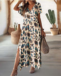 Elegante maxi damesjurk met split en V-hals – Sophie