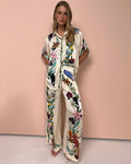 Satijnen Tweedelige Set met Oosterse Print -Oriental Fusion