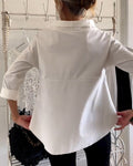 Casual dames top met effen revers en 3/4 mouw – Elise