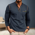 Heren T-shirt met lange mouwen en knoopdetail – Elvoro