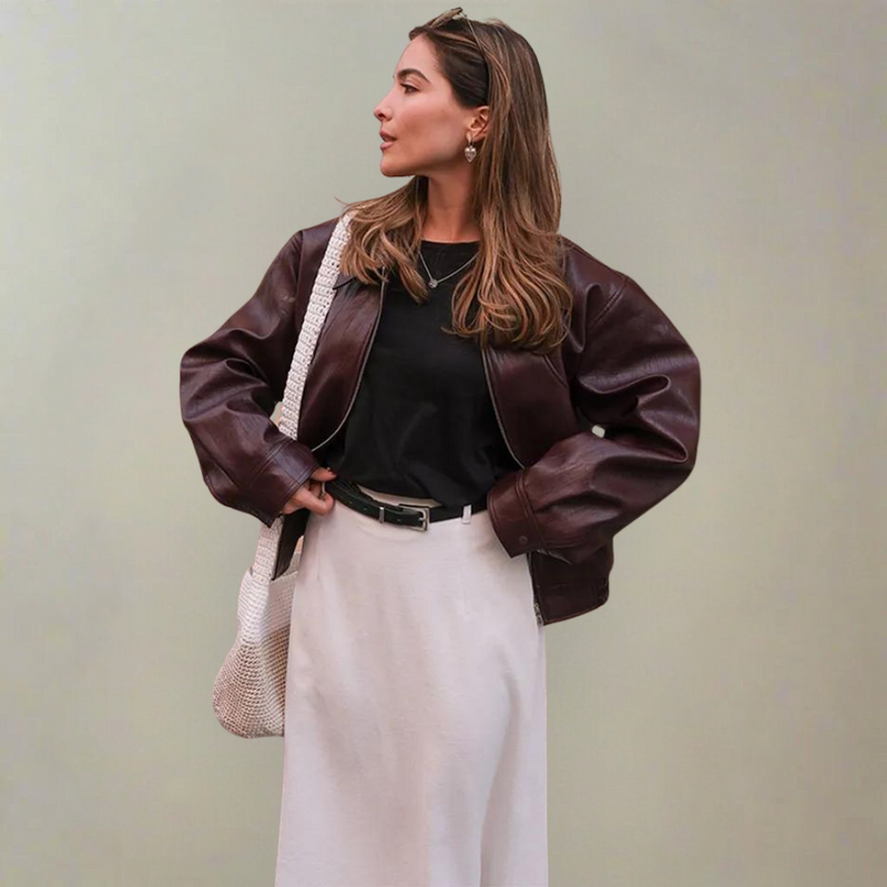 Dames vegan leren jas bordeaux edgy en stijlvol – Lotte