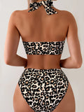 Panterprint Bikiniset met Kriskras Halter en Hoge Snit – Zeraluna