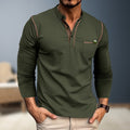 Heren T-shirt met lange mouwen en knoopdetail – Elvoro