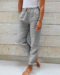 Lichte damesbroek met elastische taille en linnenlook – Floor