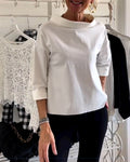 Casual dames top met effen revers en 3/4 mouw – Elise