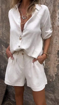 Linnen Katoen Set Dames Blouse en Broek Zomer – Elireva