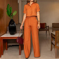 Dames set met blouson top en rechte broek – Elanira