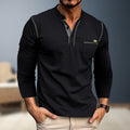 Heren T-shirt met lange mouwen en knoopdetail – Elvoro