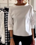 Casual dames top met effen revers en 3/4 mouw – Elise