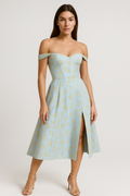Bloemen midi-jurk met corset en splitdetail – Sorelia