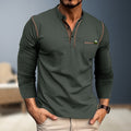 Heren T-shirt met lange mouwen en knoopdetail – Elvoro