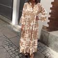 Elegante maxi jurk met V-hals en 3/4 mouwen – Elina