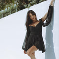 Mini Jurk met Off-Shoulder Mouwen in Luchtige Stof – Light Luxury