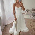 Chiffon Midi Jurk met Ruches en Spaghettibandjes - Livia