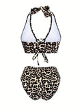 Panterprint Bikiniset met Kriskras Halter en Hoge Snit – Zeraluna