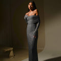 Off-Shoulder Maxi Jurk met Glinsterende Stof - Fleur