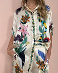 Satijnen Tweedelige Set met Oosterse Print -Oriental Fusion