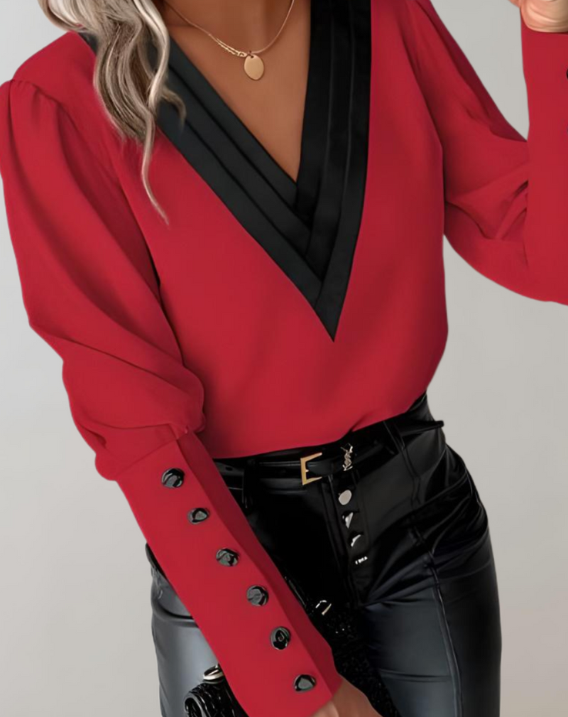 Trendy Longsleeve Dames Top met V-Hals en Stijlvol Detail – Lisa