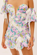 Off-Shoulder Mini Jurk met Bloemenprint en Pofmouwen - Lotte