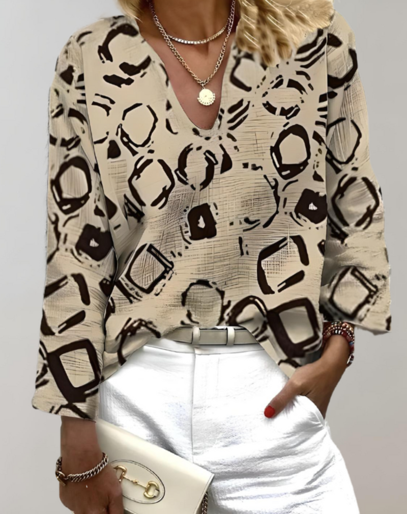 Geometrische V-hals Top met Lange Mouwen – Sophie
