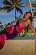 Roze bloemen maxi jurk voor dames met open rug – Mirelle