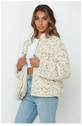 Pluchen luipaard jas met halve rits voor dames – Luna