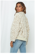 Pluchen luipaard jas met halve rits voor dames – Luna