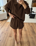 Dames tweedelige set met polo en hoge taille shorts – Lisa