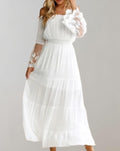 Kanten off-shoulder midi-jurk met tailleband – Isabella