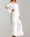 Kanten off-shoulder midi-jurk met tailleband – Isabella