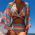 Trendy Boho Bikini Set met Gekruiste Bandjes en Vintage Geprinte Patronen – Solviera