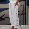 Gestreepte damesbroek met knopen en elastische taille – Renee