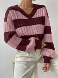 Gestreepte dames V-hals trui voor herfst en winter – Sophie