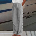 Gestreepte damesbroek met knopen en elastische taille – Renee