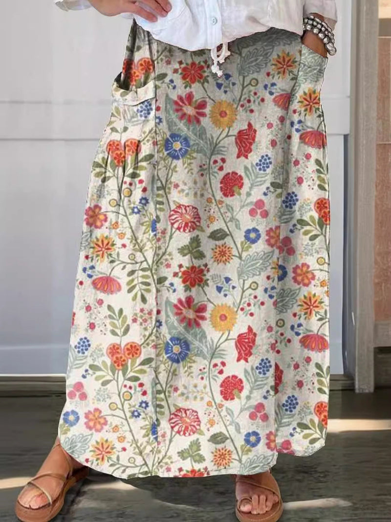 Maxi Rok Bloemenprint Linnen Dames Comfort – Velayna