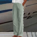 Gestreepte damesbroek met knopen en elastische taille – Renee