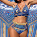Trendy Boho Bikini Set met Gekruiste Bandjes en Vintage Geprinte Patronen – Solviera
