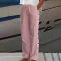 Gestreepte damesbroek met knopen en elastische taille – Renee